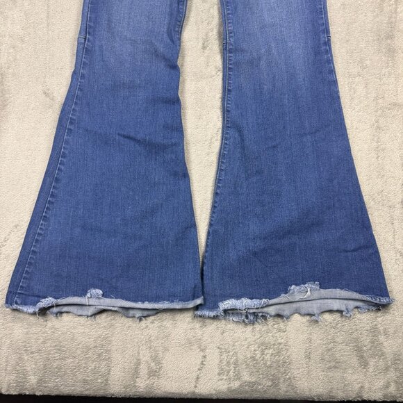 JUDY BLUE Womens Frayed Flare Jeans High Rise Medium Wash Y2K Wide Leg Cute - Picture 5 of 10